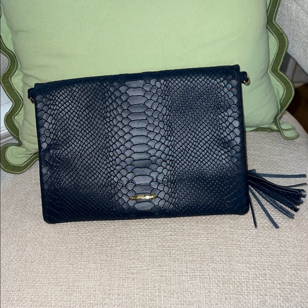 GiGi New York Rachel fold-over clutch navy embossed python leather - Picture 3 of 7
